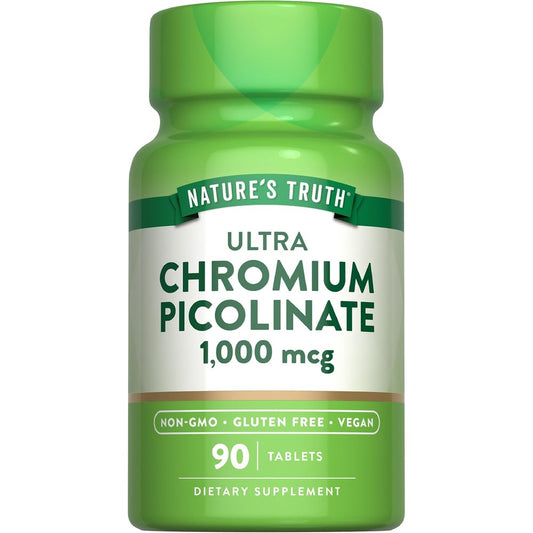 Nature's Truth Ultra Chromium Picolinate 1000 mcg 90 vegan tablets front bottle view