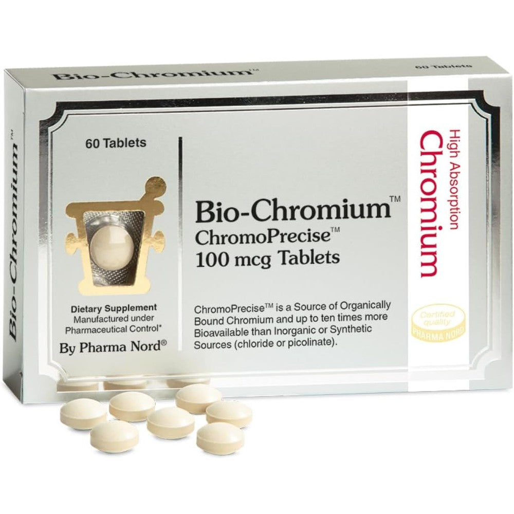 Pharma Nord Bio Chromium sixty tablets bottle front view for glucose metabolism support.