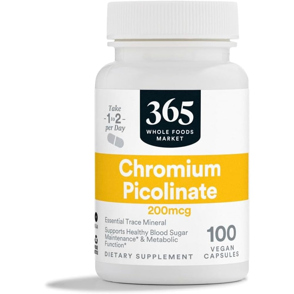 365 by Whole Foods Market Chromium Picolinate 200 Micrograms bottle front view showing product labeling