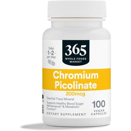365 by Whole Foods Market Chromium Picolinate 200 Micrograms bottle front view showing product labeling
