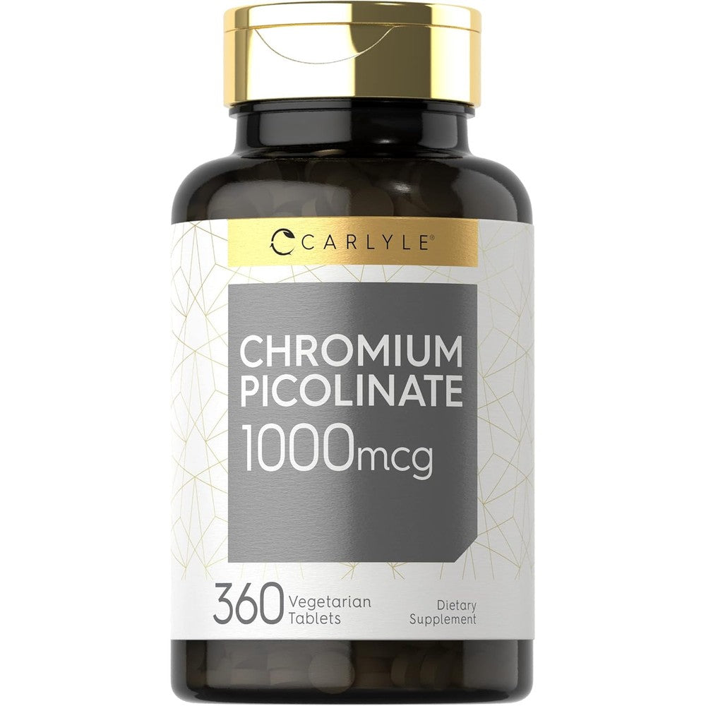 Carlyle Ultra Chromium Picolinate 1000 Mcg front bottle view showcasing gold cap