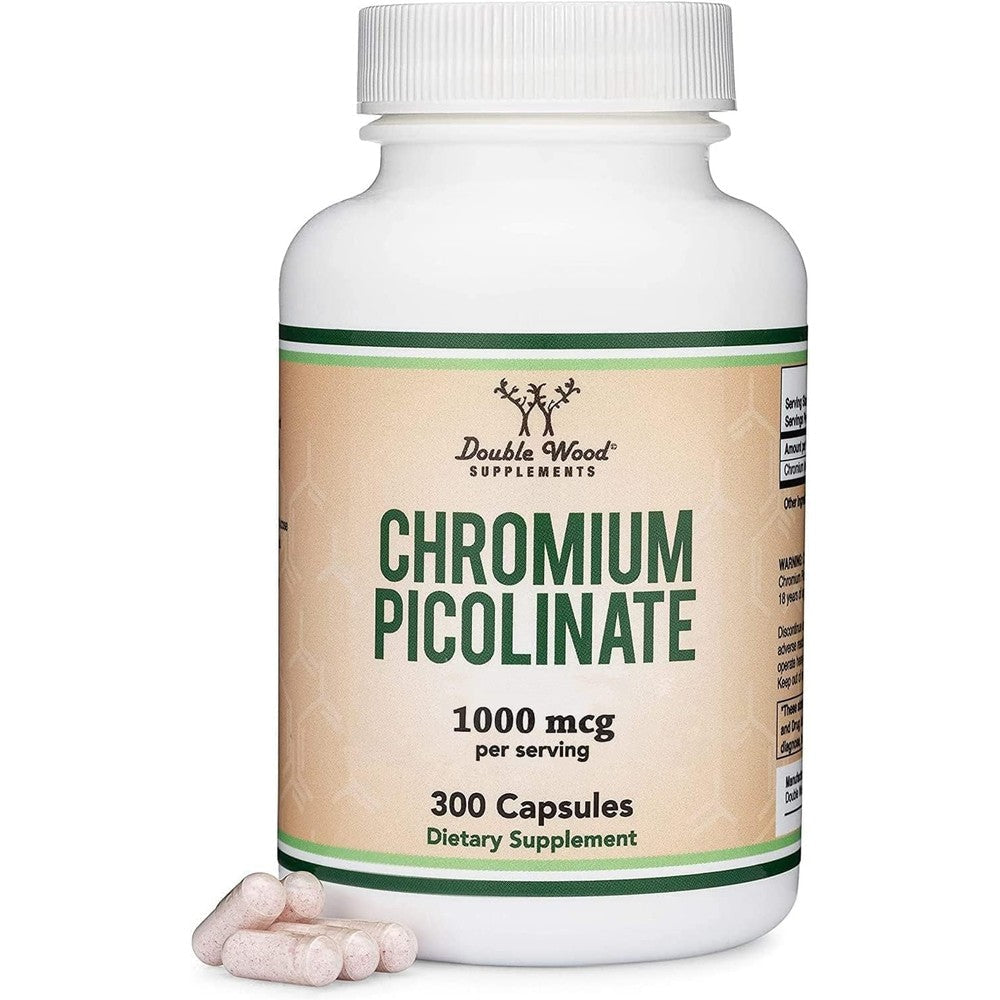 Double Wood Supplements Chromium Picolinate front view bottle for metabolism support.