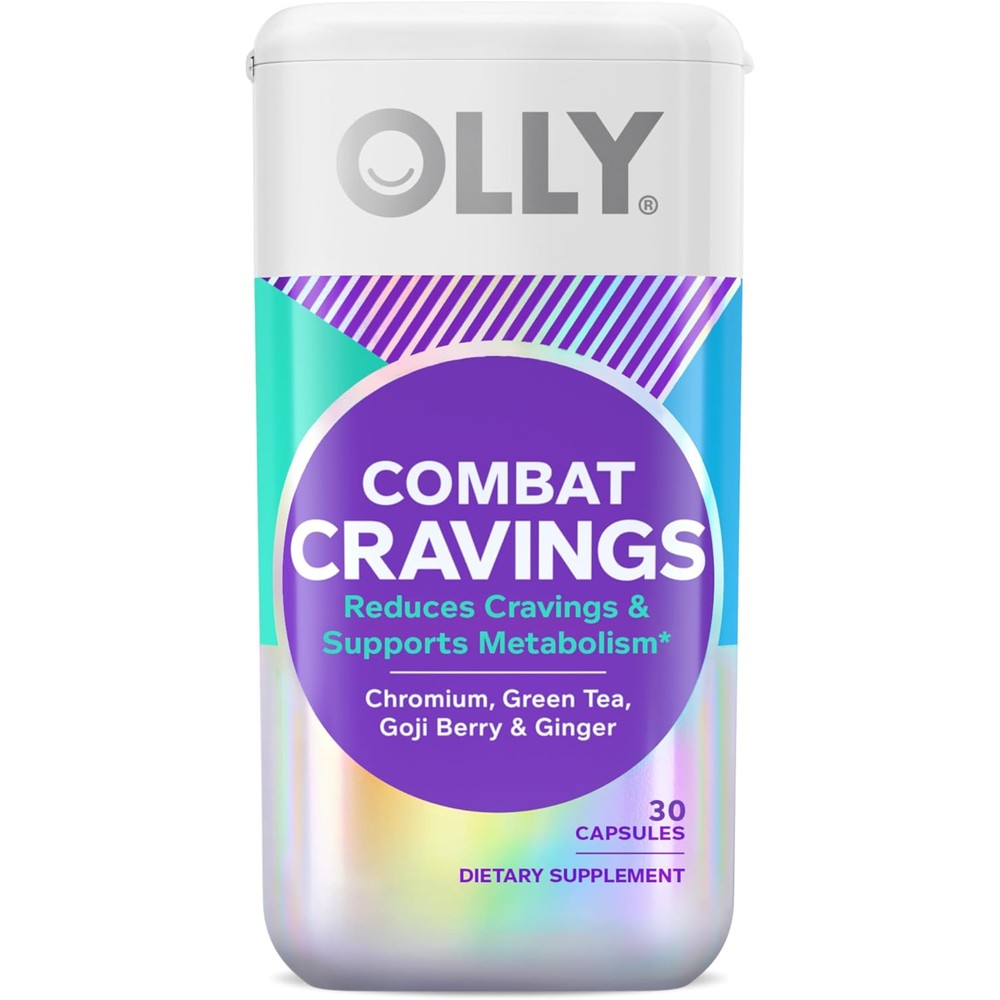 OLLY Combat Cravings 30 capsules bottle front view showing metabolic support benefits