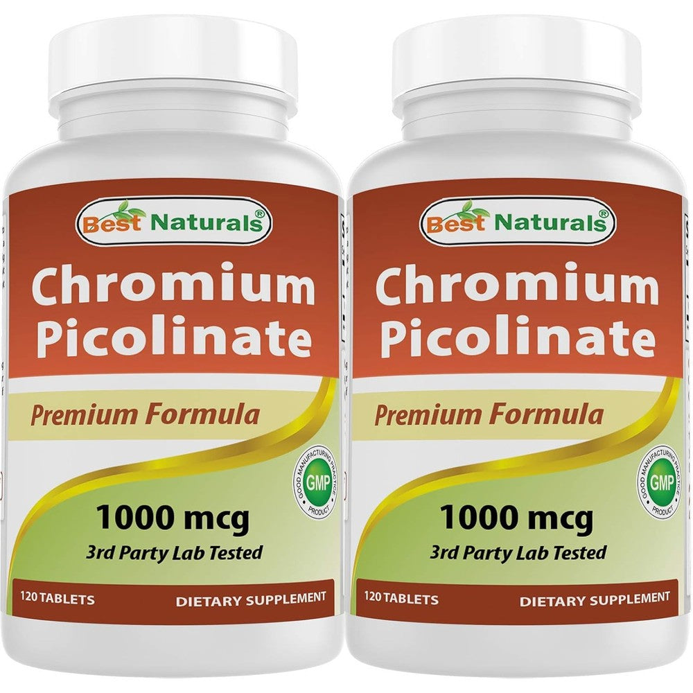 Best Naturals Chromium Picolinate 1000 mcg front view bottle for metabolism support