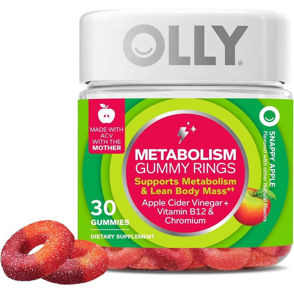 OLLY Metabolism Gummy Rings front view bottle of daily dietary supplement