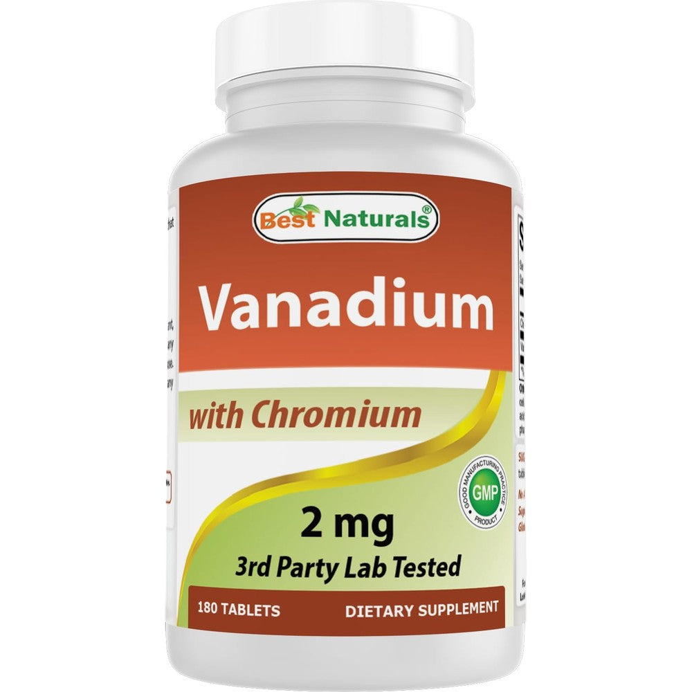 Best Naturals Vanadium 2mg and Chromium Polynicotinate 180 tablets front bottle view for blood sugar support