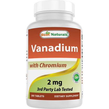 Best Naturals Vanadium 2mg and Chromium Polynicotinate 180 tablets front bottle view for blood sugar support