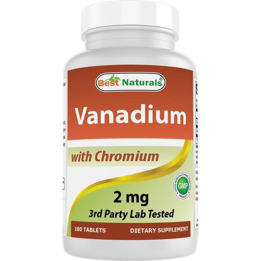 Best Naturals Vanadium 2mg and Chromium Polynicotinate 180 tablets front bottle view for blood sugar support
