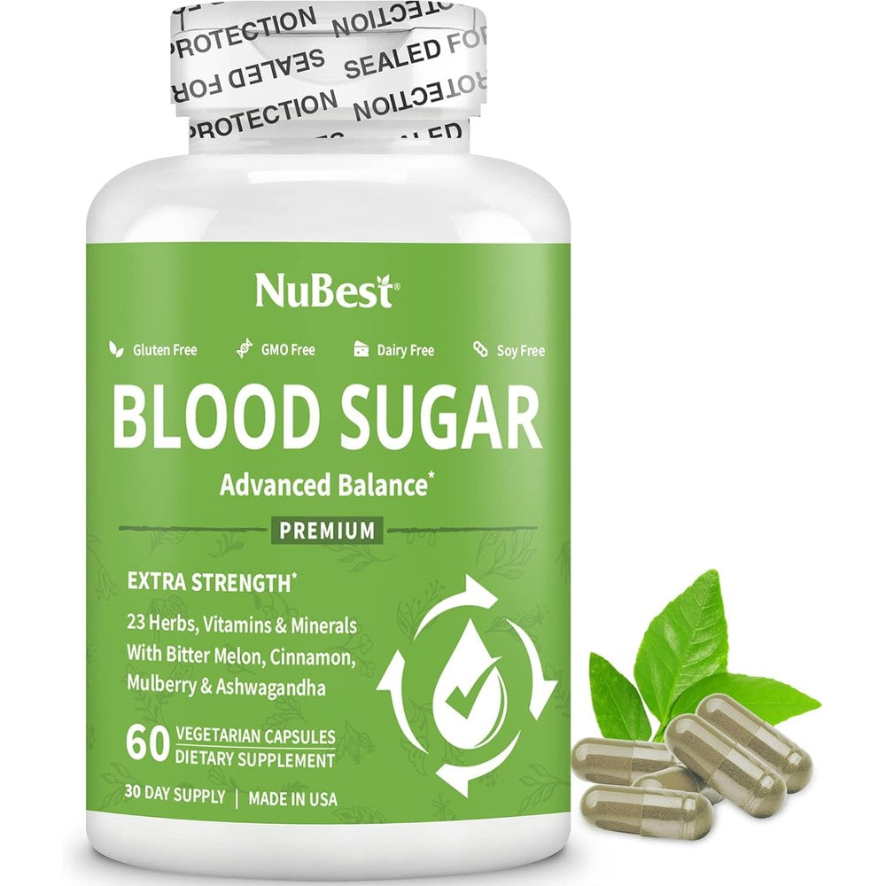 NuBest Blood Sugar Advanced Formula bottle front view for glucose metabolism support