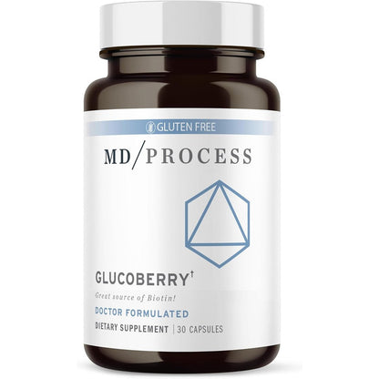 MD Process GlucoBerry 30 capsules bottle front view showing blood sugar support formula