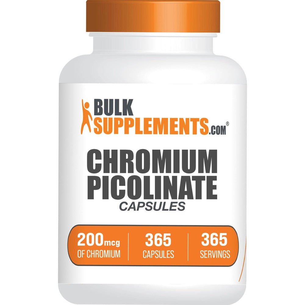 BulkSupplements Chromium Picolinate 365 capsules front view bottle showing orange cap