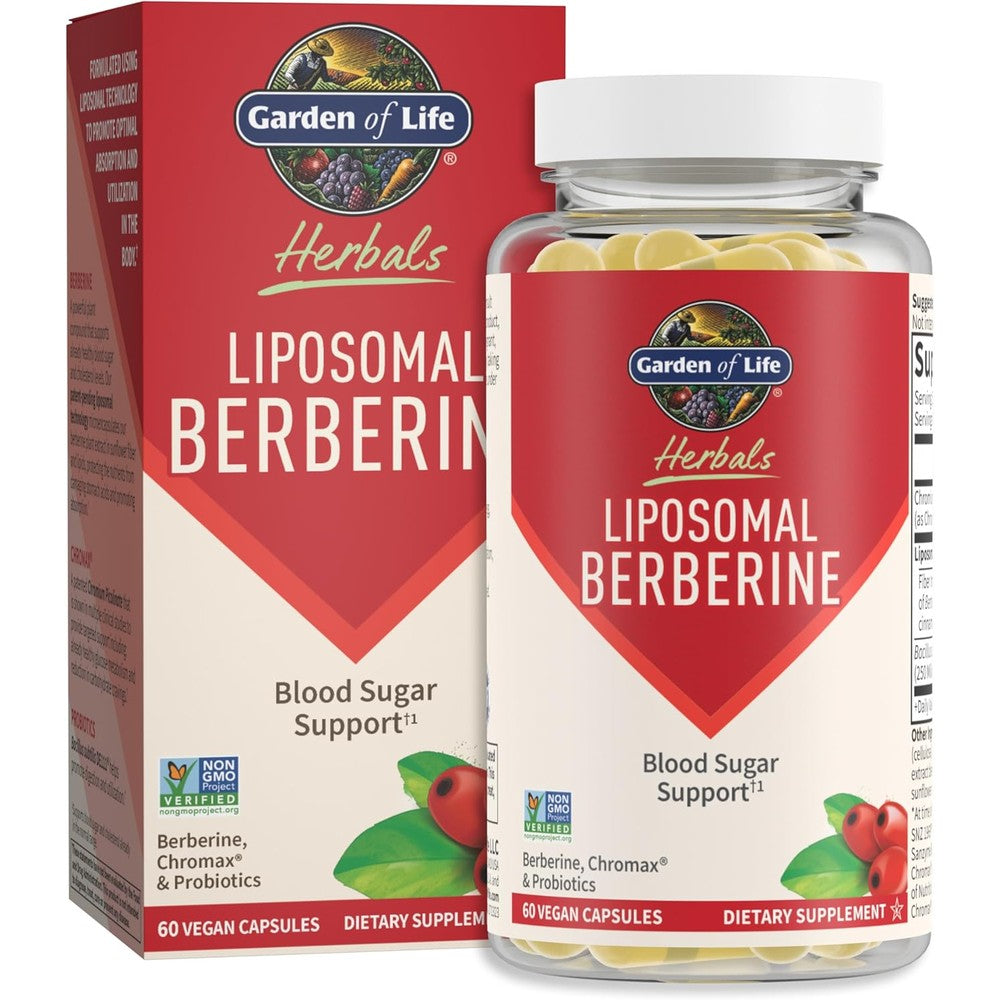 Garden of Life Liposomal Berberine and Chromium Picolinate front bottle view authentic metabolic support supplement.