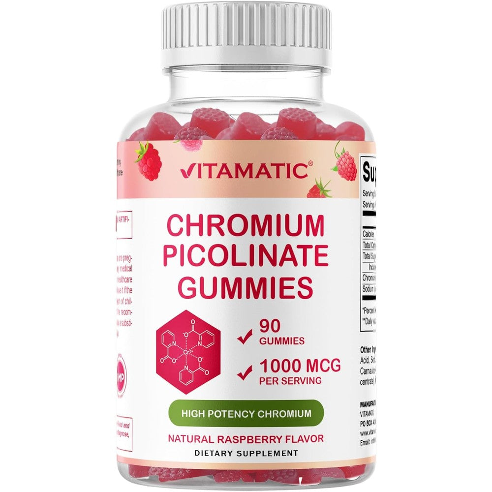 Vitamatic Chromium Picolinate 1000 Mcg 90 Gummies front bottle view for metabolism support