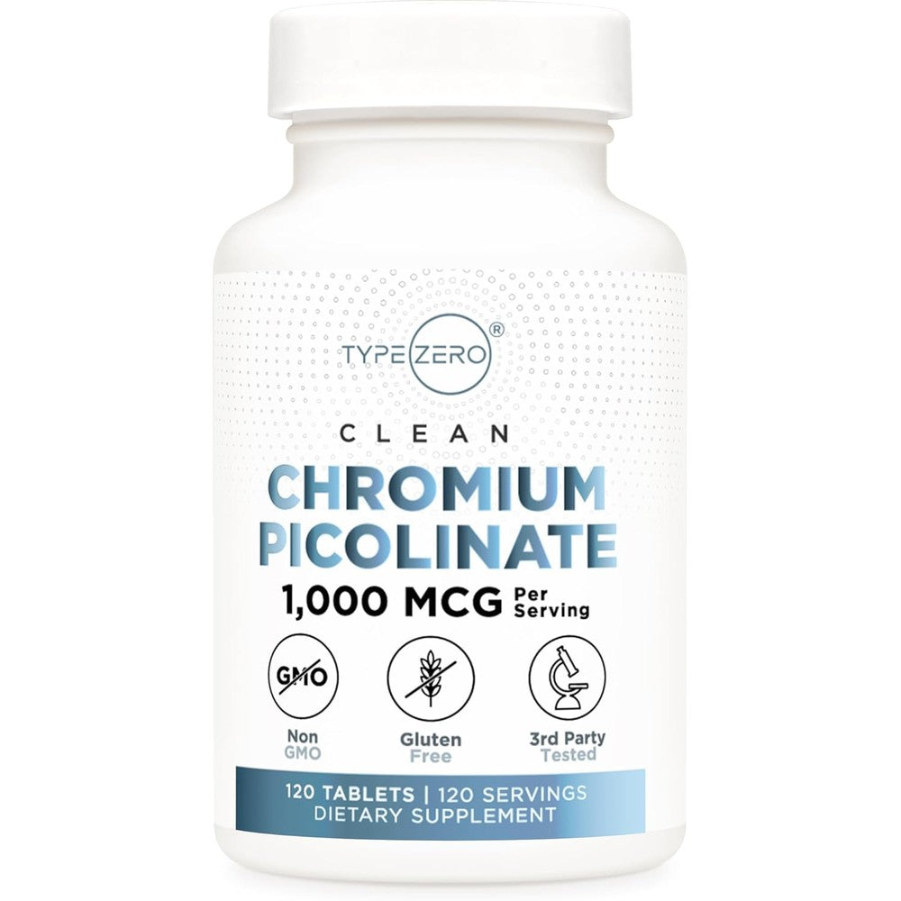 Type Zero Clean Chromium Picolinate 1000 Micrograms front view bottle for metabolism support