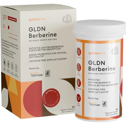 GoldenRoot GLDN Berberine Advanced Absorption Formula front bottle view showing 60 vegan capsules