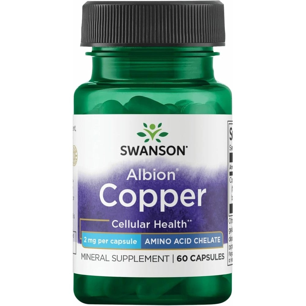 Swanson Albion Chelated Copper 2 mg 60 capsules front view bottle