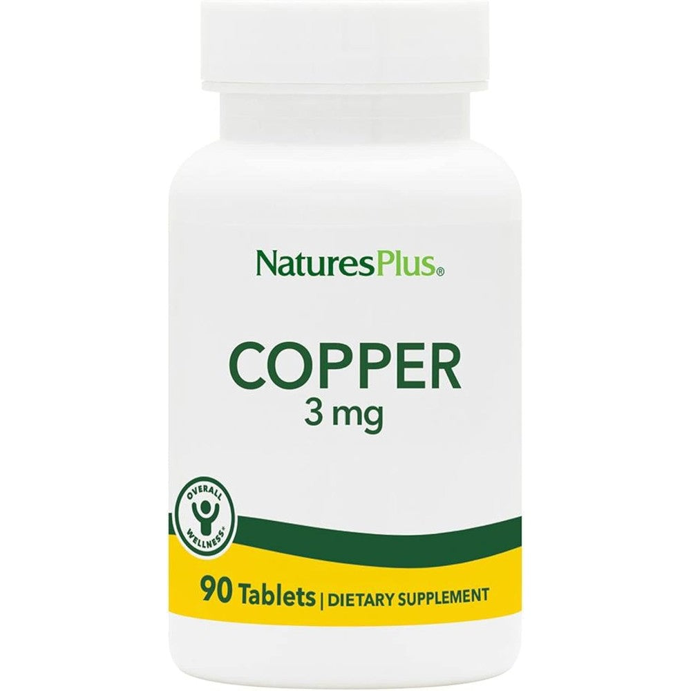 NaturesPlus Copper 3 mg 90 tablets front bottle view premium trace mineral supplement