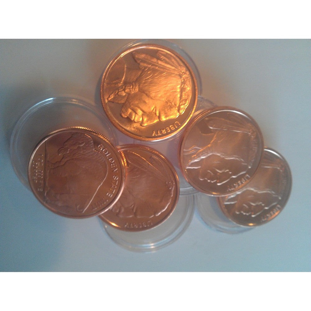 Reedersong Native American Design Classic Copper Rounds front view showing the detailed Incuse Indian historic coin artwork.