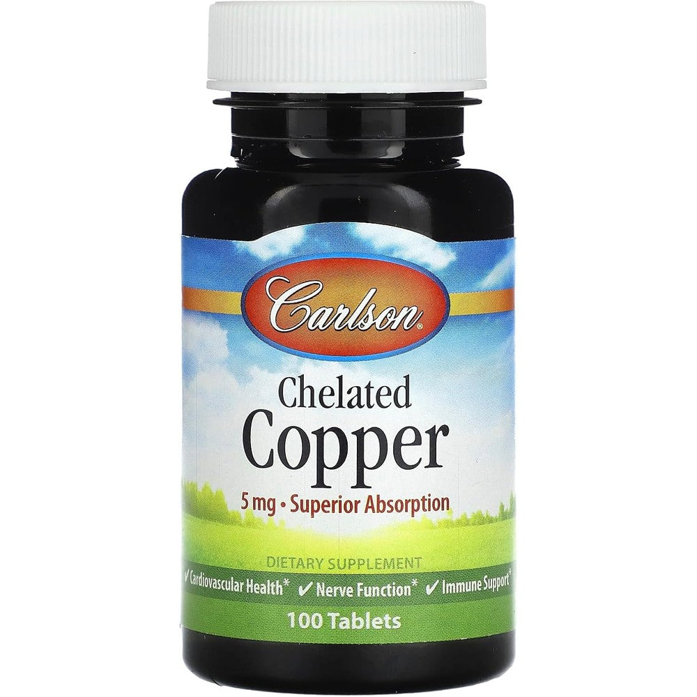 Carlson Chelated Copper 5mg 100 Tablets front view bottle