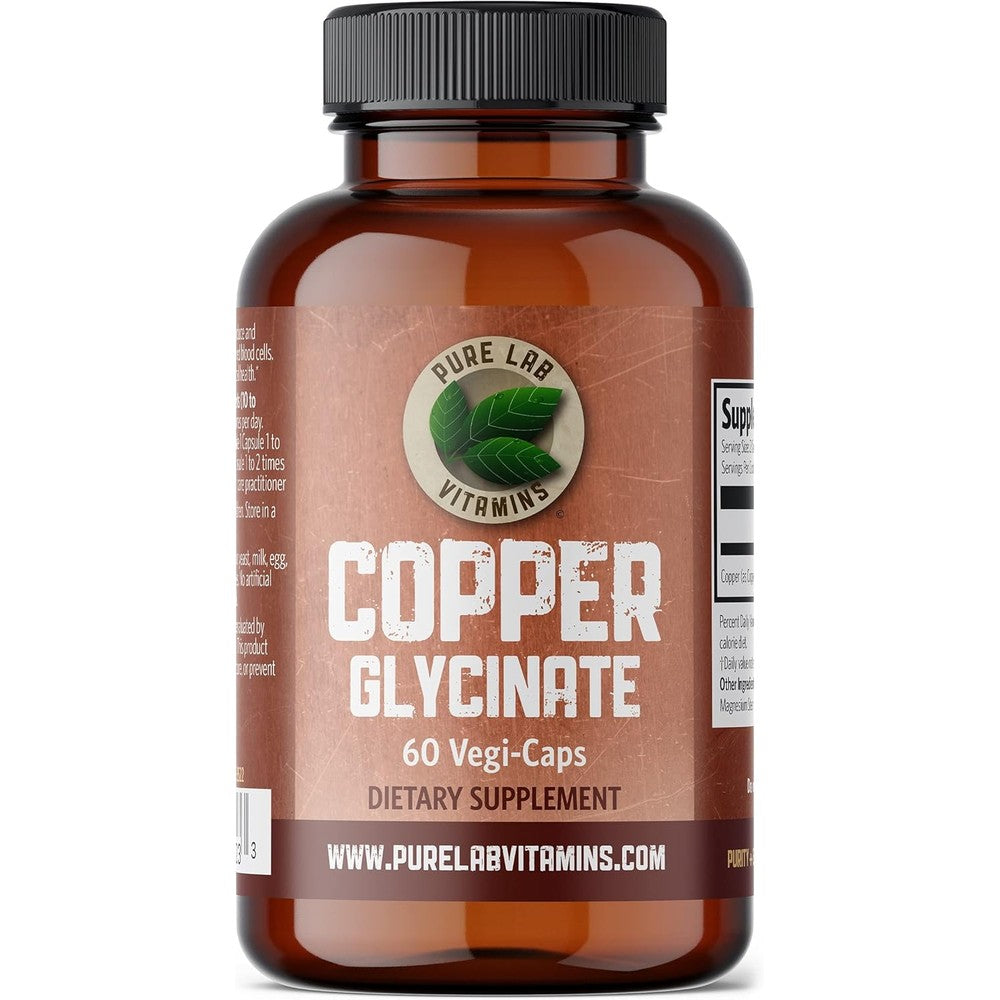 Pure Lab Vitamins Copper Glycinate 1 mg front label bottle view