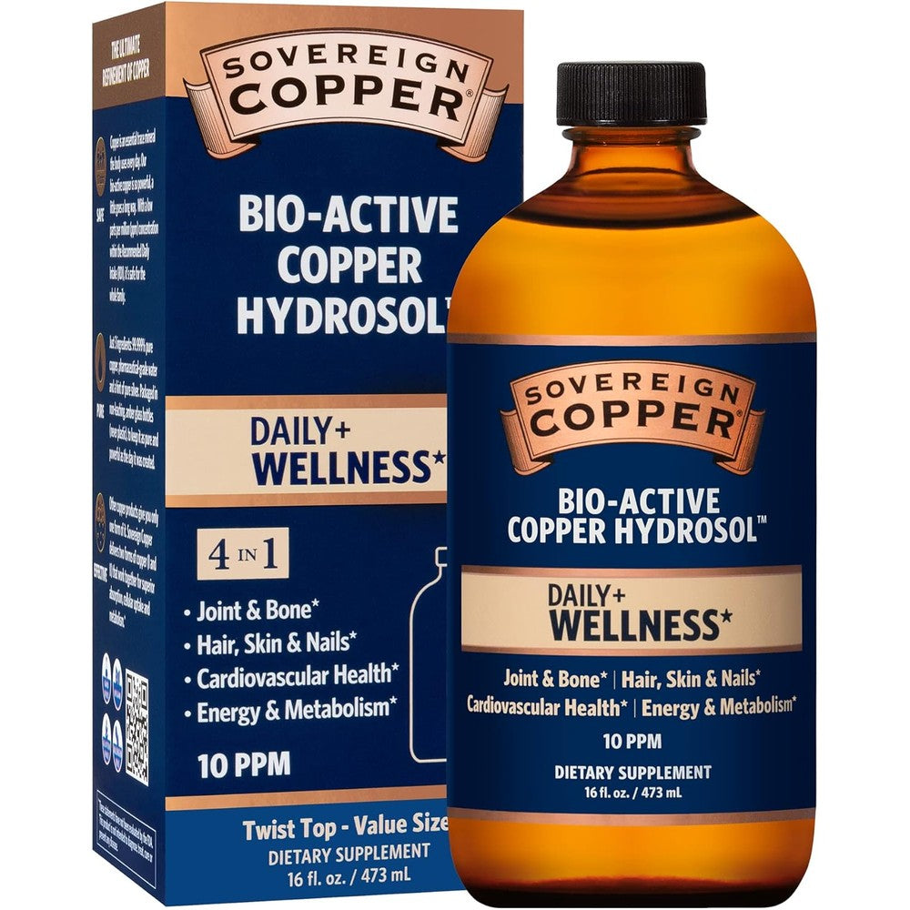 Sovereign Copper Bio-Active Copper Hydrosol front view of 16 fluid ounce bottle