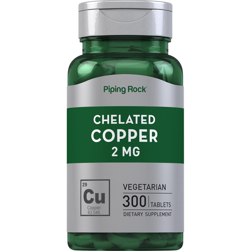 Piping Rock Chelated Copper 2mg 300 Tablets front view bottle