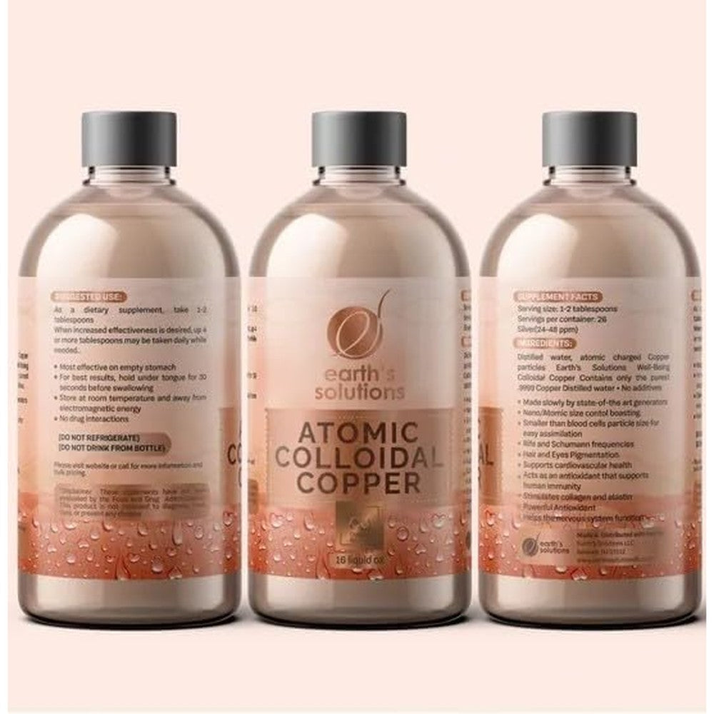 Earth's Solutions Atomic Colloidal Copper 16 Fluid Ounce bottle dietary supplement