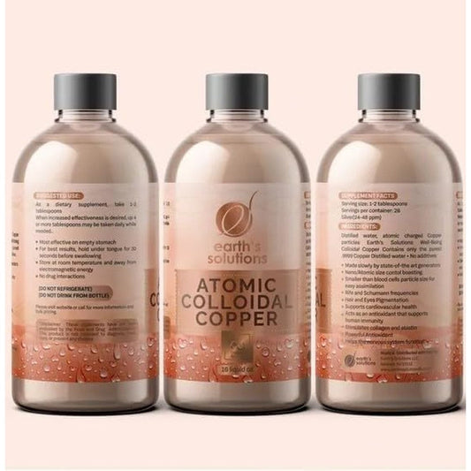 Earth's Solutions Atomic Colloidal Copper 16 Fluid Ounce bottle dietary supplement