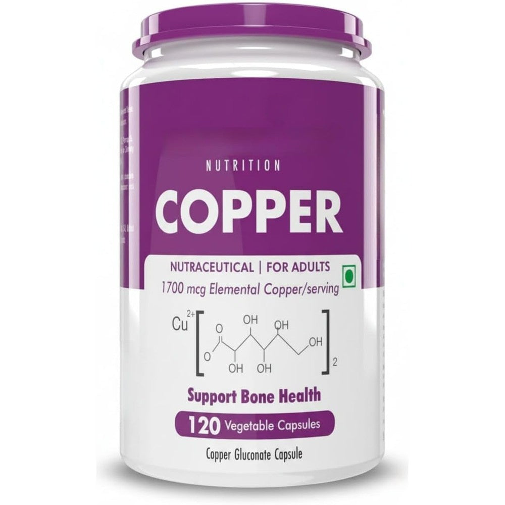 HealthyHey Nutrition Chelated Copper Gluconate 120 Capsules Front View