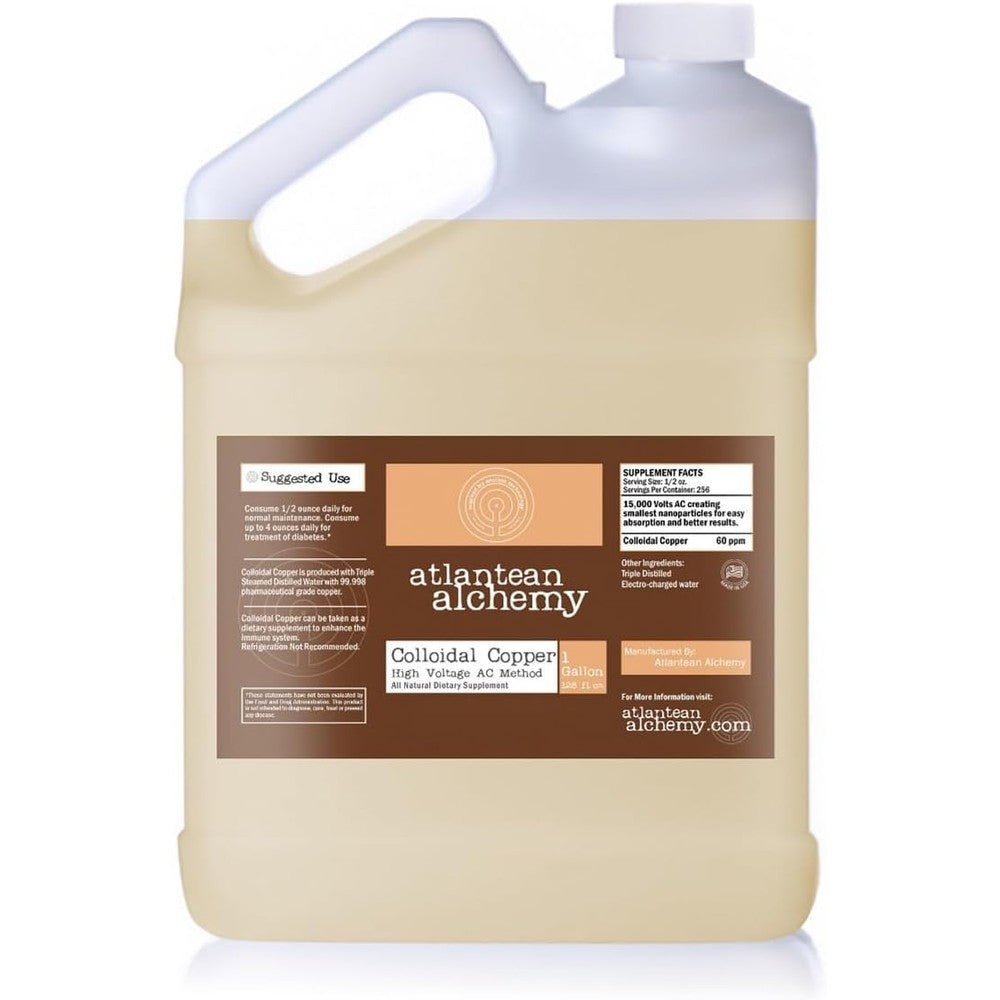 Atlantean Alchemy Colloidal Copper 60 PPM 1 Gallon Jug front view health supplement