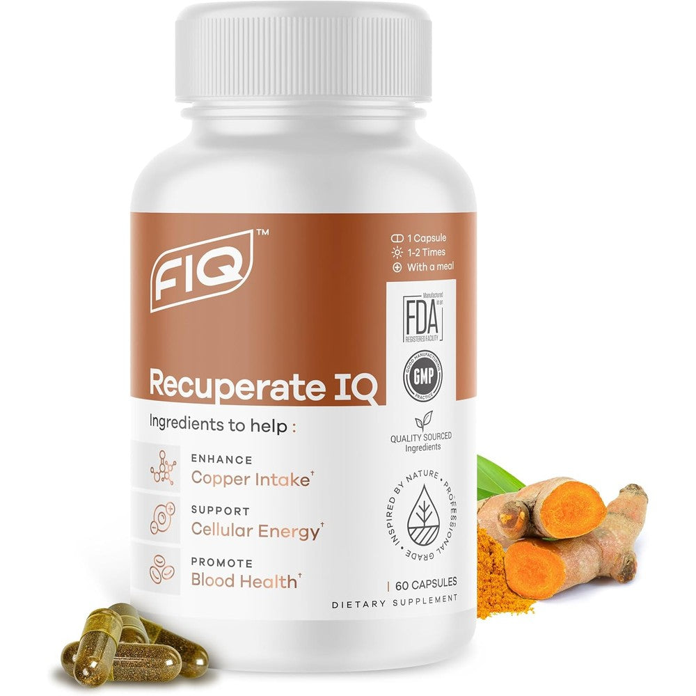 FIQ Recuperate IQ copper supplement bottle front view