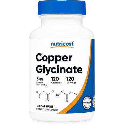 Nutricost Copper Glycinate 3mg front bottle view