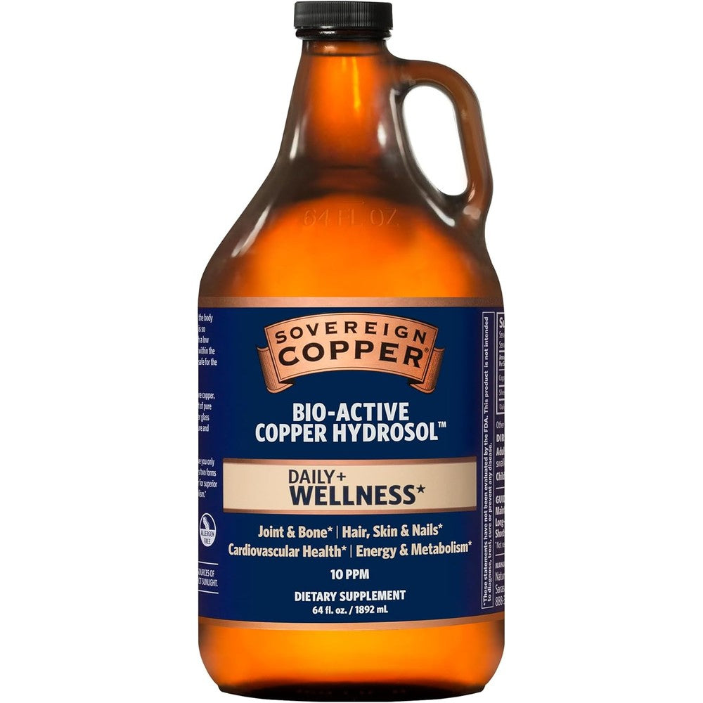 Sovereign Copper Bio Active Copper Hydrosol sixty four ounce amber glass bottle front view