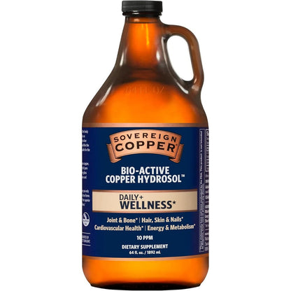 Sovereign Copper Bio Active Copper Hydrosol sixty four ounce amber glass bottle front view