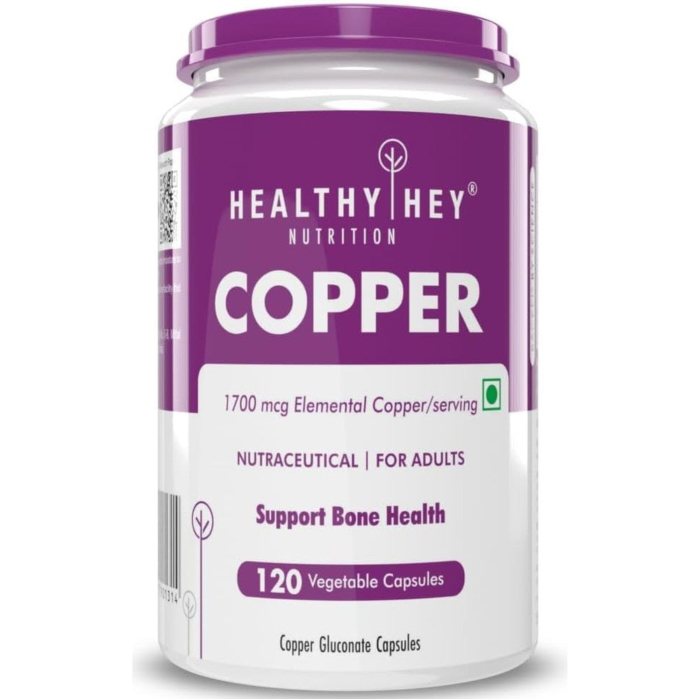 HealthyHey Nutrition Chelated Copper Gluconate front bottle view dietary supplement