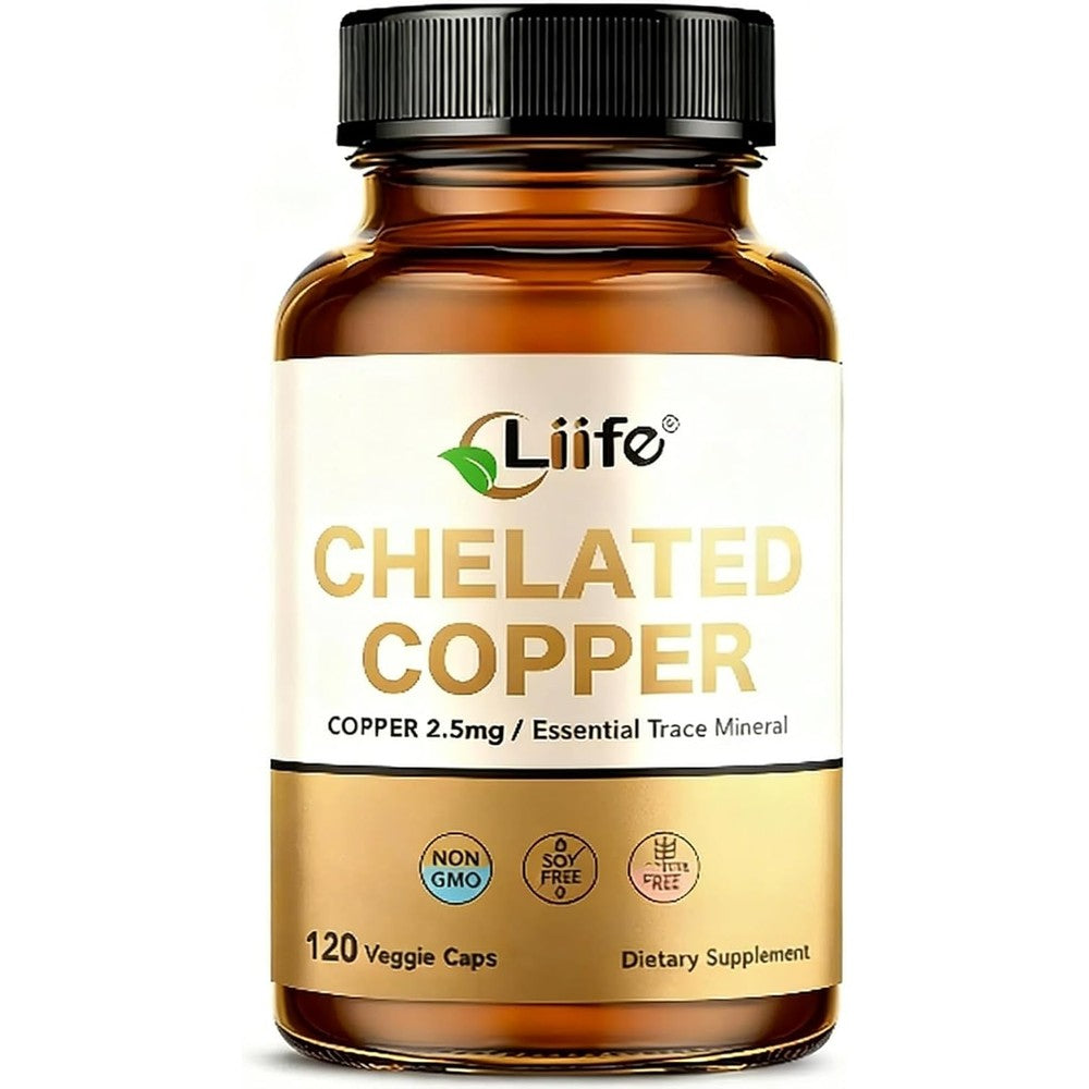 Liife Albion Chelated Copper 2.5 Milligrams bottle front view for iron metabolism support
