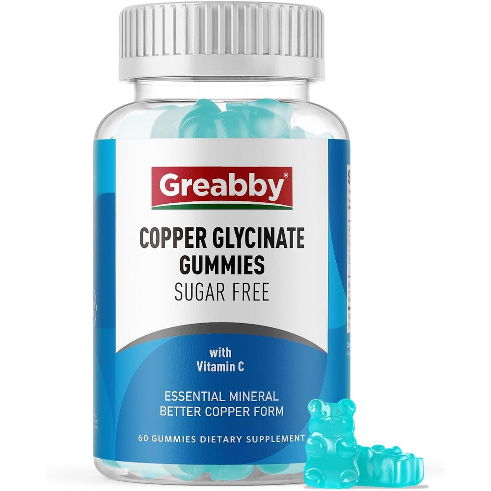 GREABBY Copper Glycinate Gummies 60 count front bottle view for immune system support.