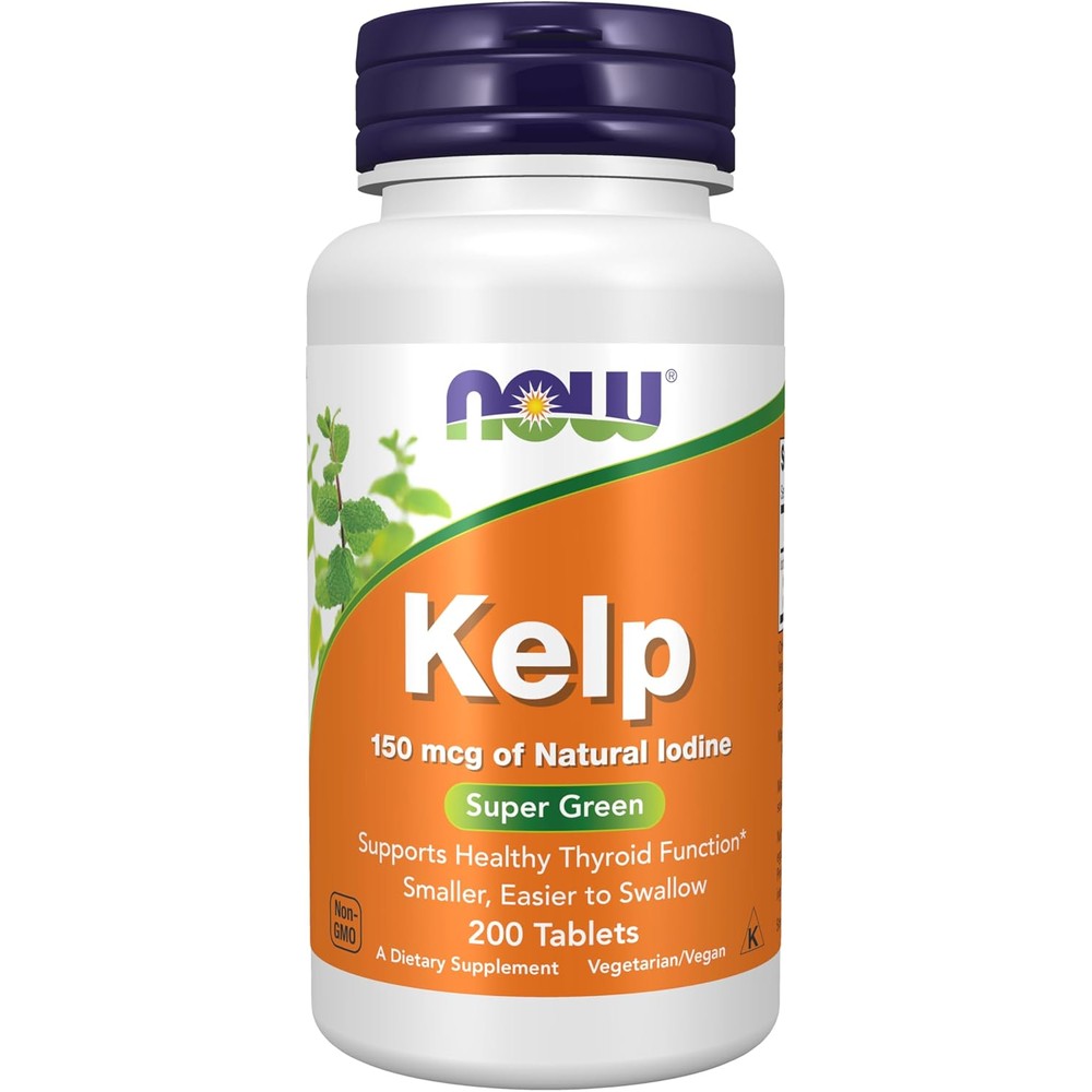 Now Foods Kelp 150 mcg natural iodine supplement bottle front view