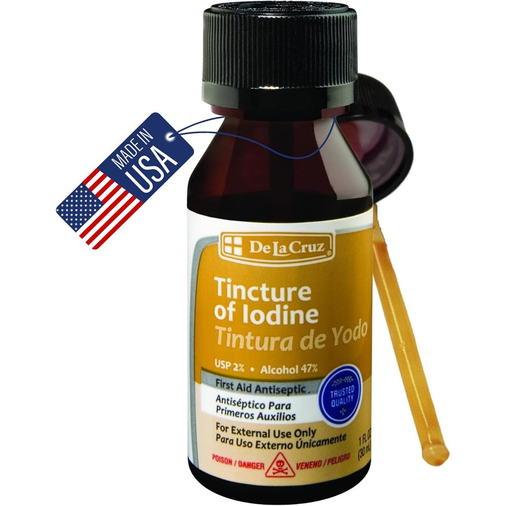 De La Cruz 2 Percent Iodine First Aid Antiseptic bottle front view