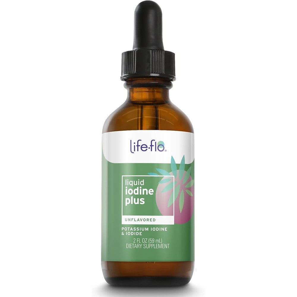 Life-Flo Iodine Plus liquid bottle front view for thyroid support
