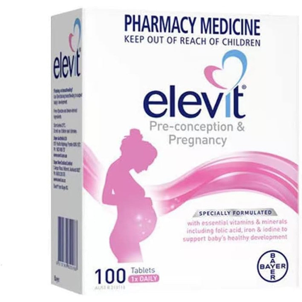 Elevit Prenatal Multivitamin 100 Tablets front view showing pregnancy supplement packaging