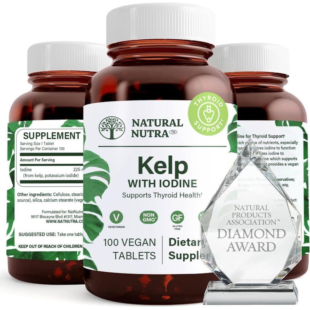 Natural Nutra Kelp Iodine tablets front bottle view for thyroid health
