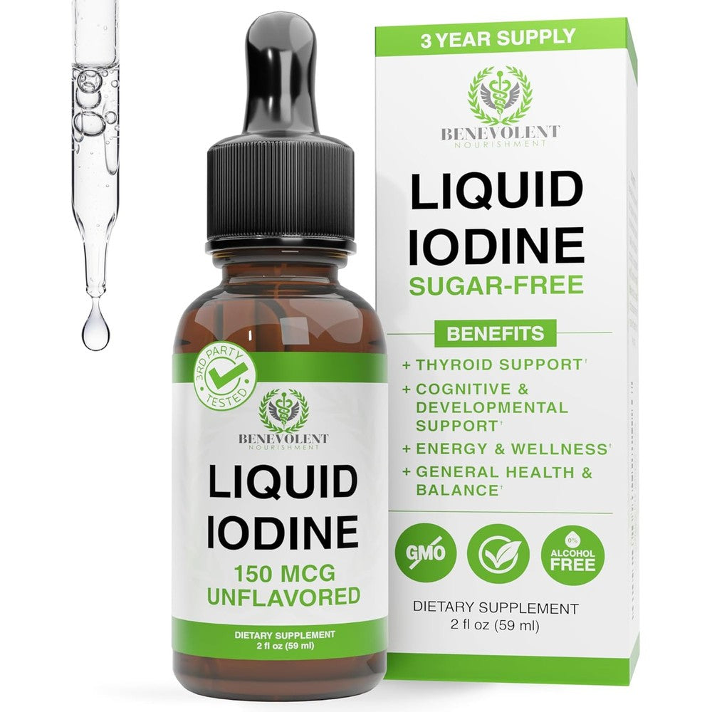 Benevolent Nourishment Liquid Iodine Drops packaging front view for thyroid support