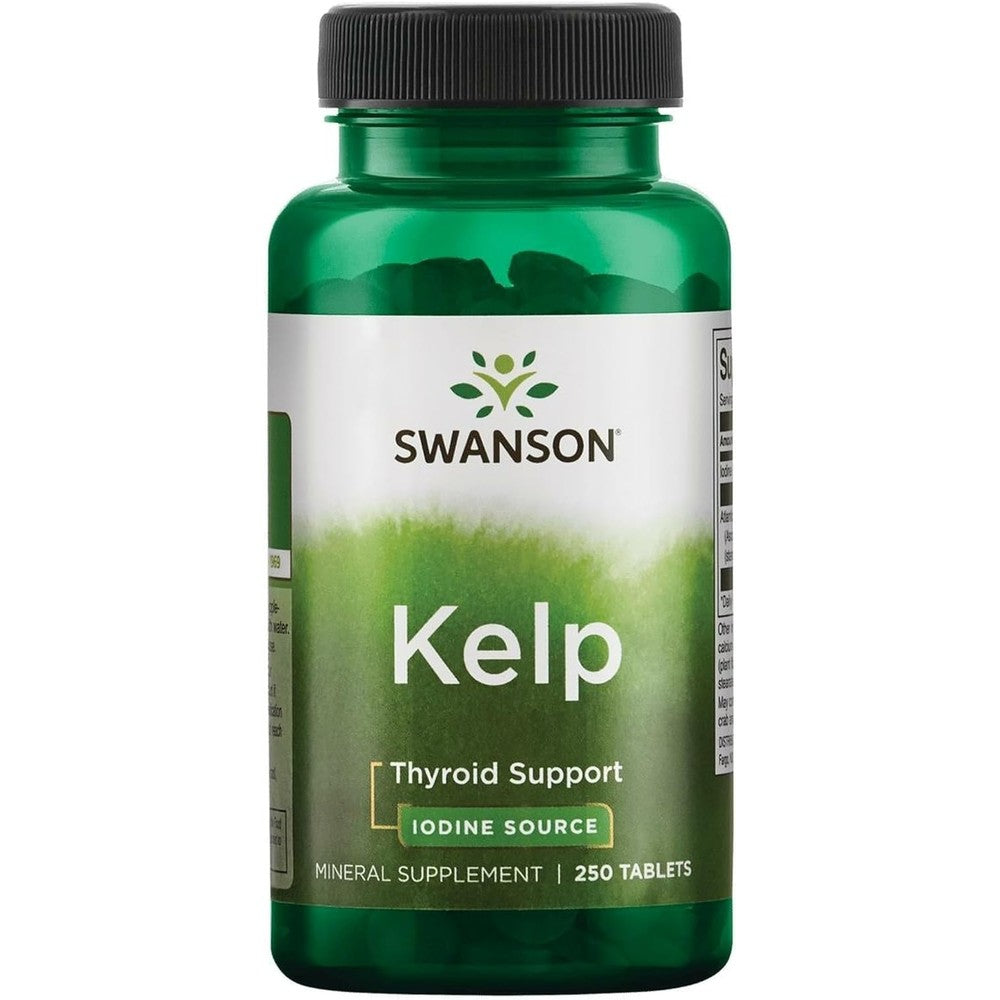 Swanson Premium Kelp 250 Vegan Capsules front bottle view for natural thyroid support