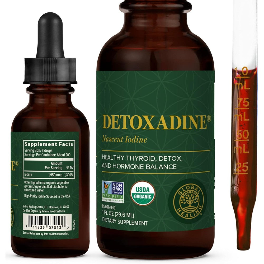 Global Healing Center Detoxadine Organic Nascent Iodine Drops front view for thyroid support supplement