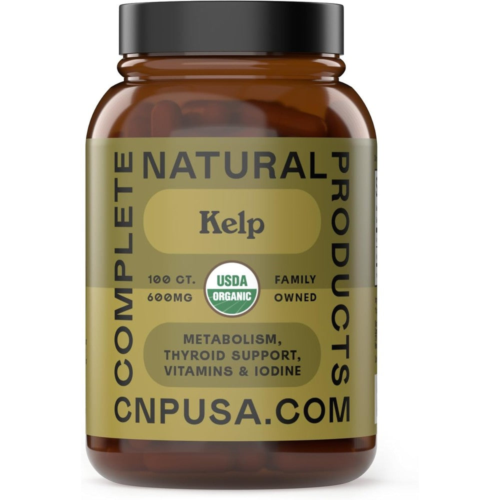 Complete Natural Products Organic Icelandic Sea Kelp 600mg 100 Capsules front bottle view for thyroid health.