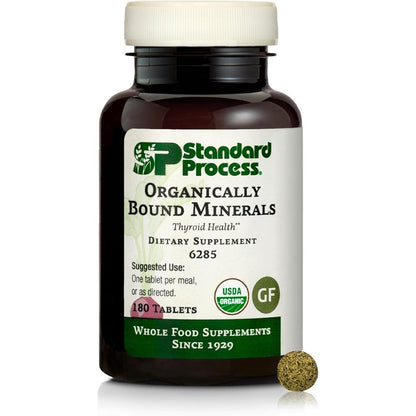 Standard Process Organically Bound Minerals 180 Tablets front view bottle for thyroid health