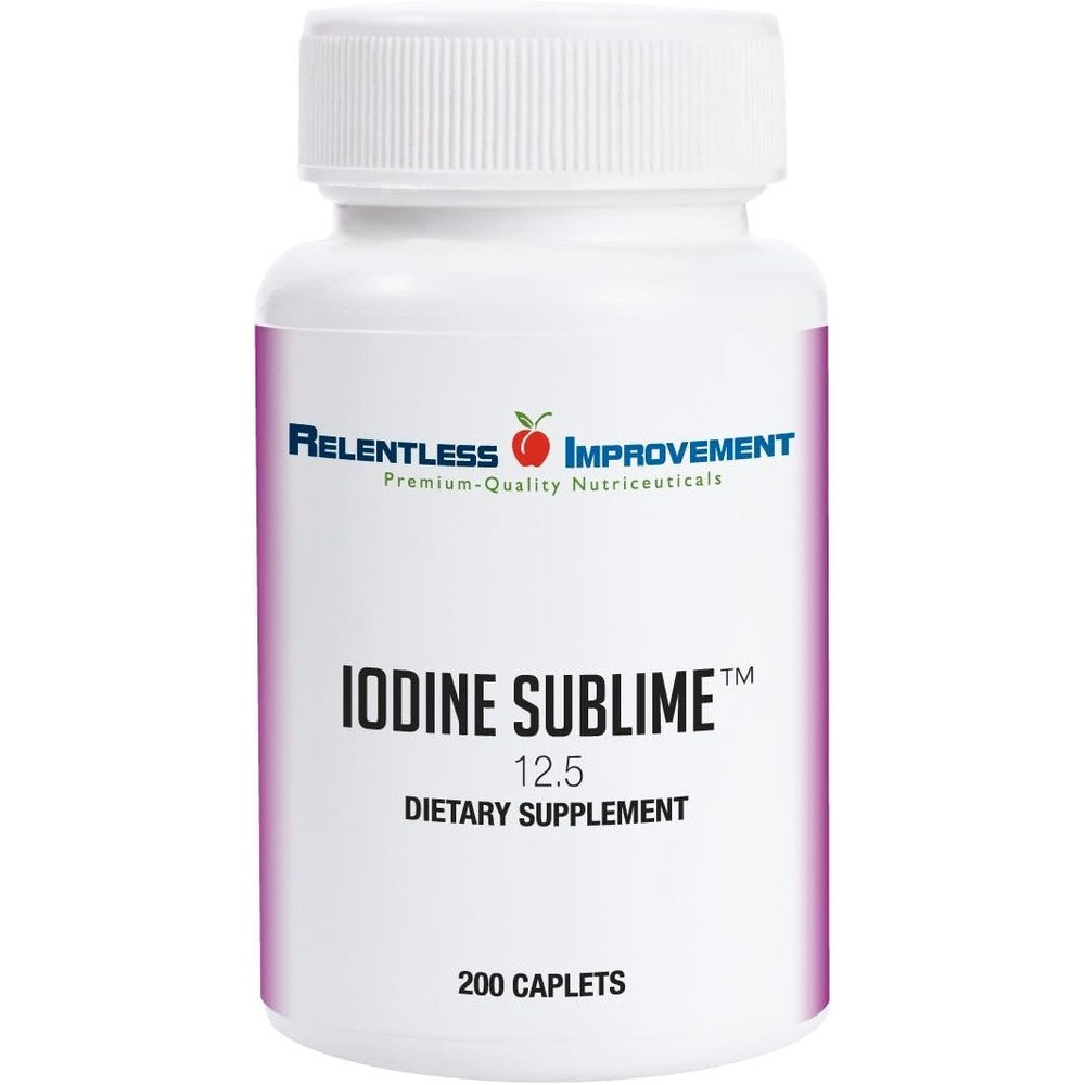 Relentless Improvement Iodine Sublime 12.5 mg 200 caplets bottle front view for thyroid support.
