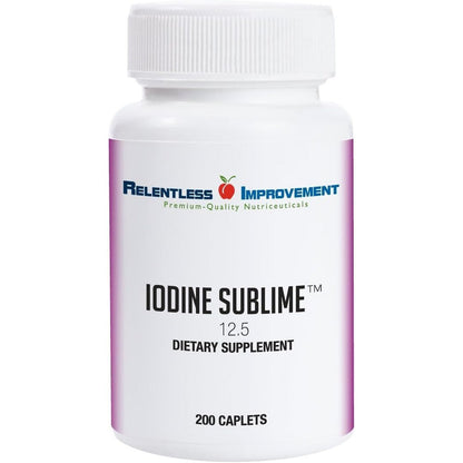 Relentless Improvement Iodine Sublime 12.5 mg 200 caplets bottle front view for thyroid support.