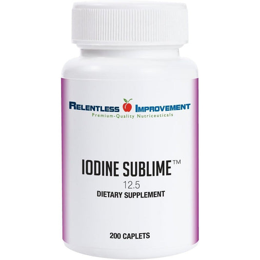 Relentless Improvement Iodine Sublime 12.5 mg 200 caplets bottle front view for thyroid support.